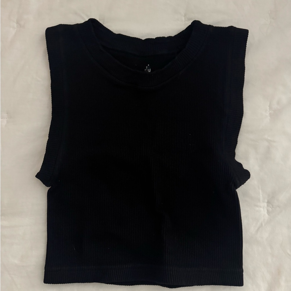 Free People Movement Black Sleeveless Ribbed Top
